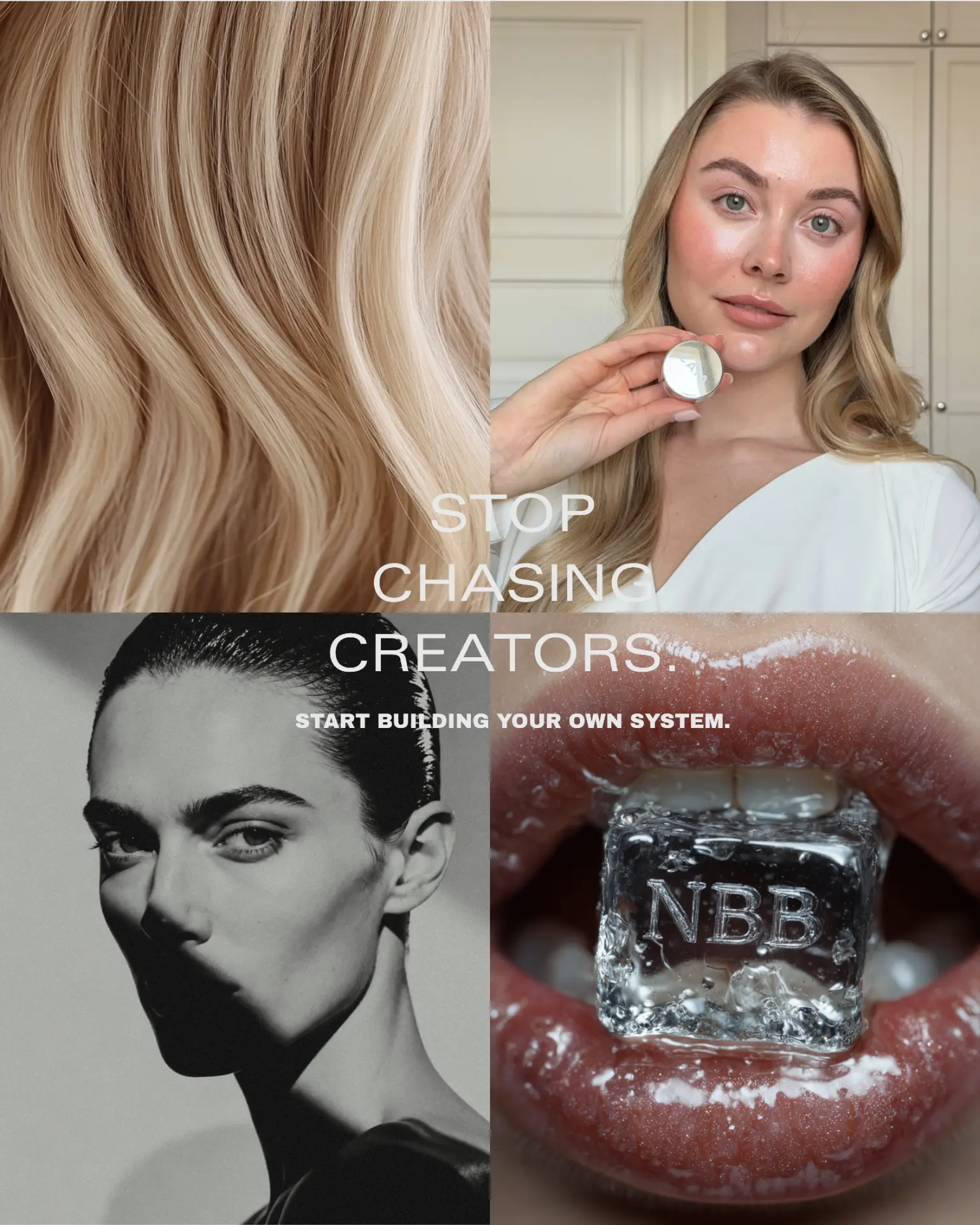 Nordic Beauty Bank editorial collage: stop chasing creators, start building creative systems